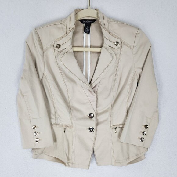 WHBM Jacket Womens 2 Cream Cropped 3/4 Sleeve Two Button Blazer Business Casual - Picture 1 of 16